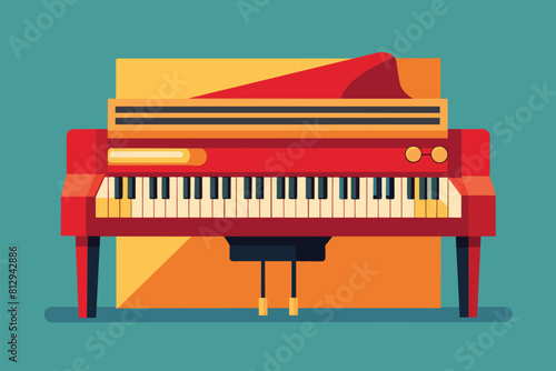 A red piano with a red hat placed on top of it, Jazz piano Customizable Flat Illustration