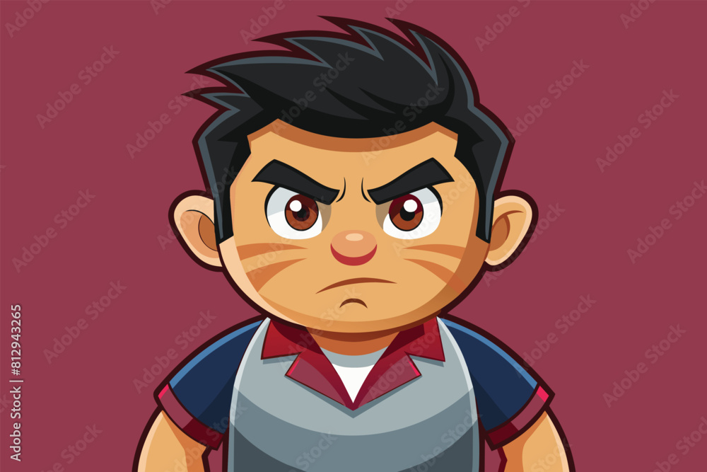 A cartoon character with a serious look on his face, expressing determination or focus, Jealous Customizable Cartoon Illustration