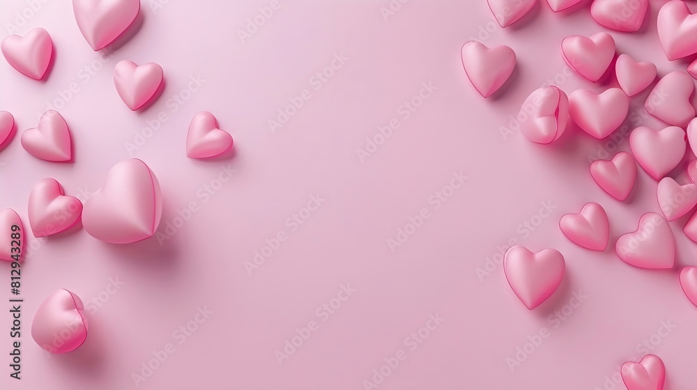 Valentines Day background Pink hearts on pastel pink background Valentines day concept Flat lay top view copy space : Generative AI