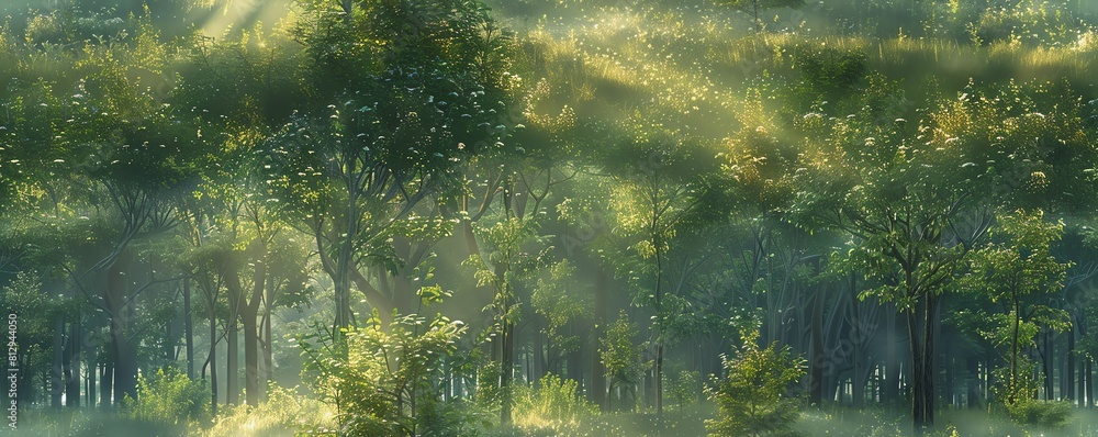 Depict a serene forest glade at dusk Depict a serene forest glade at dusk