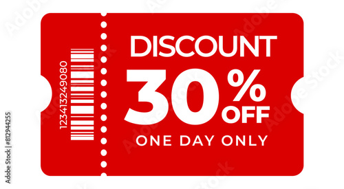 Red ticket 30%, Red discount label, discount price tag, Gift voucher 30% off, Ticket sale