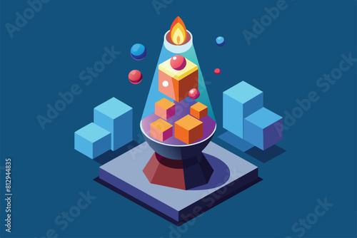 A tower made of cubes with a candle on top in a customizable isometric illustration, Lava lamp Customizable Isometric Illustration