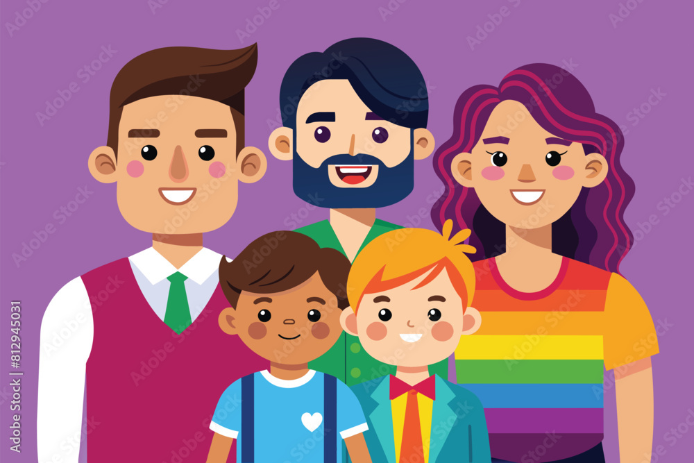A diverse group of individuals are standing next to each other in unity, Lgbt family Customizable Cartoon Illustration A diverse group of individuals are standing next to each other in unity, Lgbt family Customizable Cartoon Illustration