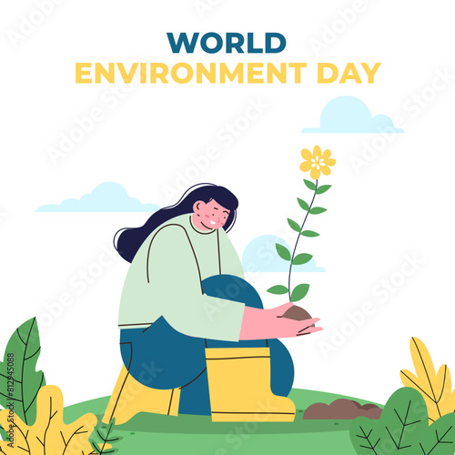 World environment and earth day concept with girl plant a tree