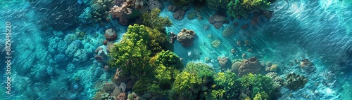 Illustrate a top-down perspective of a lush