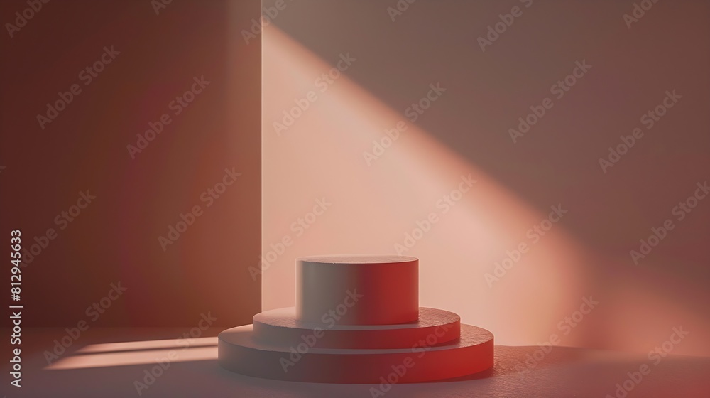 Obraz premium Rectangle podium with a round podium stacked on and a square podium beside Minimal scene with geometric podium platform : Generative AI