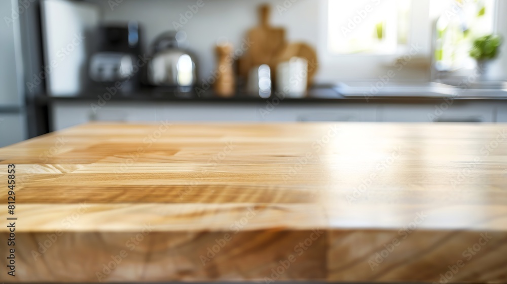 Wood table top on blur kitchen counter roombackgroundFor montage product display or design key visual layout : Generative AI Wood table top on blur kitchen counter roombackgroundFor montage product display or design key visual layout : Generative AI