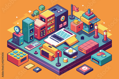 Isometric flat design of a room showcasing different objects like a bed, lamp, chair, desk, and plant, Lo-fi concept Customizable Isometric Illustration © Iftikhar alam