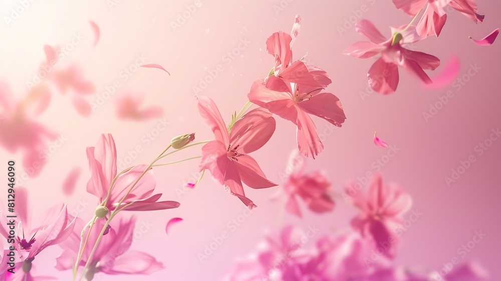 A beautiful image of sping pink flowers flying in the air on the pastel pink background Levitation conception Hugh resolution image : Generative AI A beautiful image of sping pink flowers flying in the air on the pastel pink background Levitation conception Hugh resolution image : Generative AI
