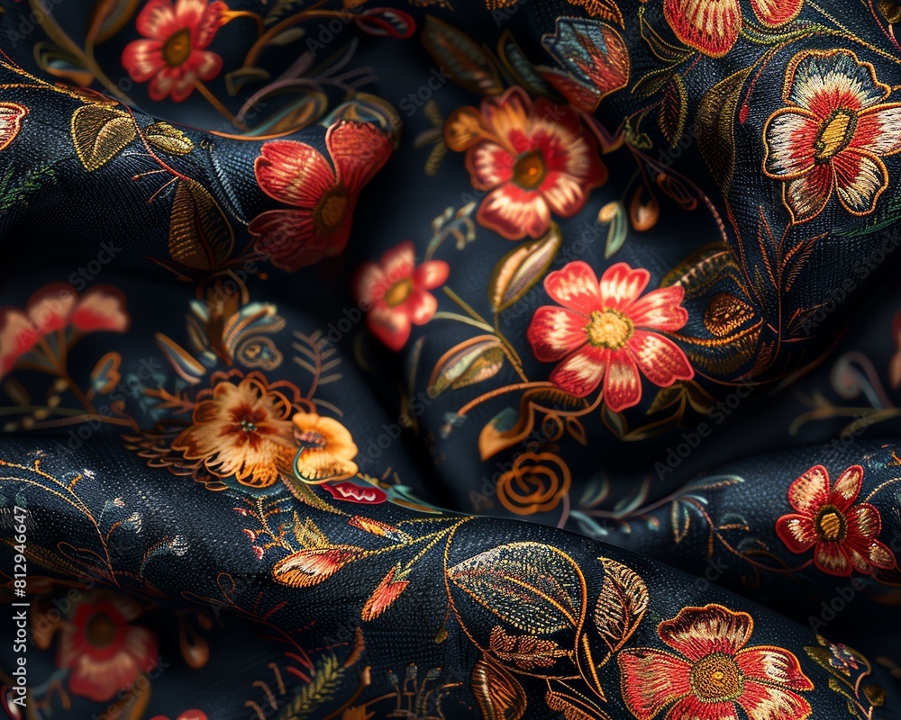 Fototapeta premium Capture a close-up of a vintage floral embroidered fabric