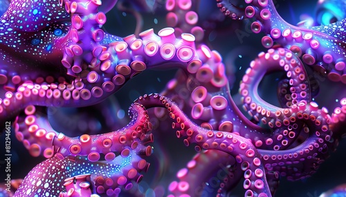 Bring to life the ethereal essence of a cybernetic octopus  its iridescent tentacles intertwining with mechanical gears  gliding through a bioluminescent underwater world