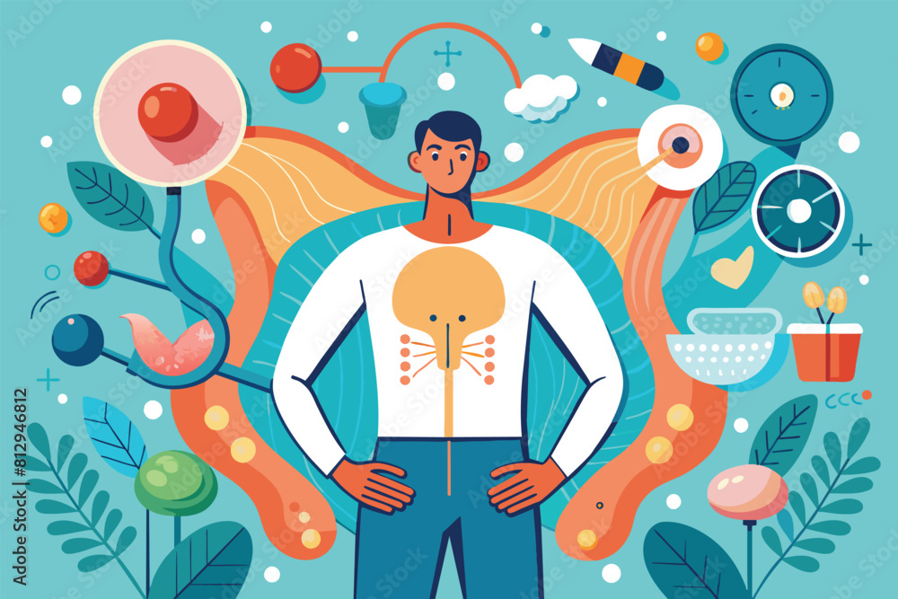 A man stands in front of a vibrant blue background, Man infertility Customizable Disproportionate Illustration A man stands in front of a vibrant blue background, Man infertility Customizable Disproportionate Illustration