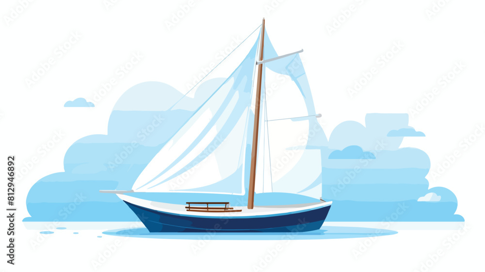 Little sailing ship boat sailboat flat style cartoo