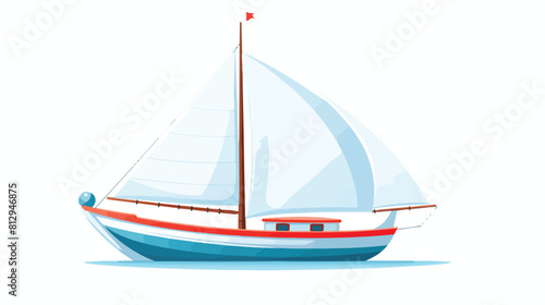 Little sailing ship boat sailboat flat style cartoo