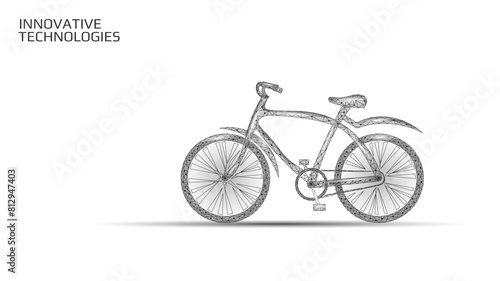 3D e-bike low poly design. Modern transport delivery. Outdoor sport activity eco friendly bike polygonal poster vector illustration