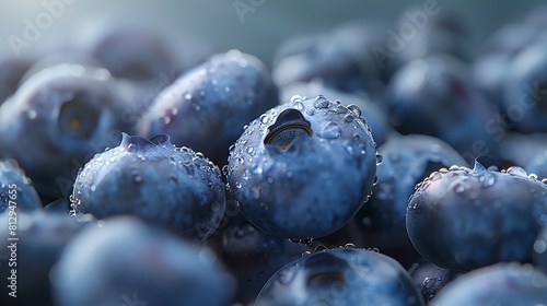 Organic blueberries, handful, closeup, crisp detail, natural light, fresh look photo