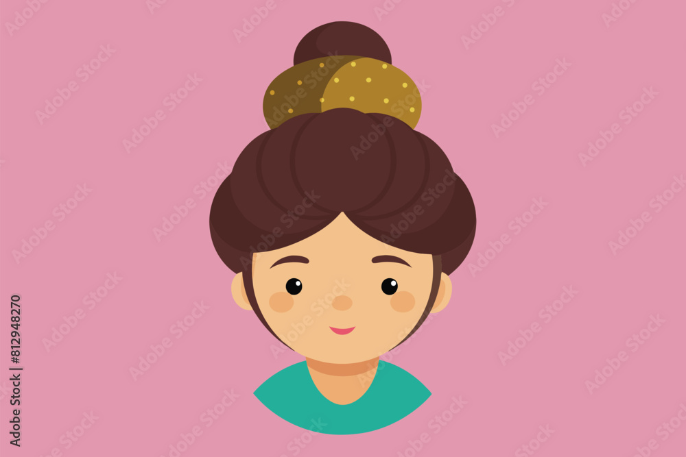 A woman with a bun in her hair styles it for a casual and trendy look, Messy bun Customizable Flat Illustration A woman with a bun in her hair styles it for a casual and trendy look, Messy bun Customizable Flat Illustration