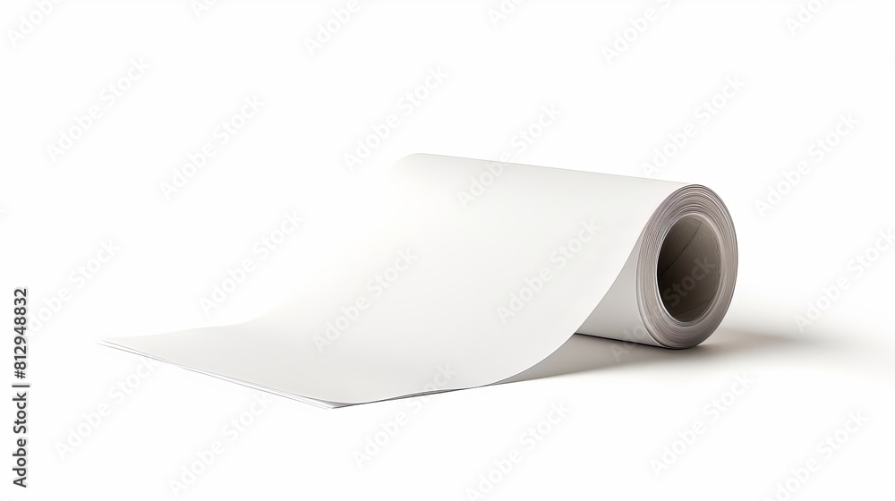 An isolated image presents a blank cash register receipt roll against a white background, suitable for illustrating financial transactions and sales records. An isolated image presents a blank cash register receipt roll against a white background, suitable for illustrating financial transactions and sales records.
