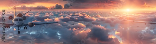 Illustrate a dreamlike scene of aviation accomplishments using digital techniques like CG 3D