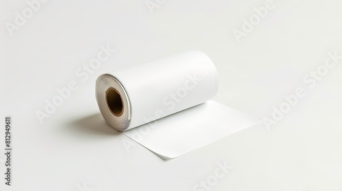 An isolated image presents a blank cash register receipt roll against a white background  suitable for illustrating financial transactions and sales records.