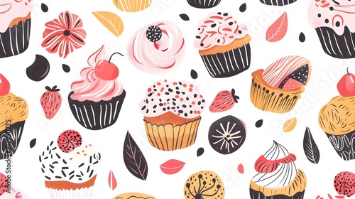 Vibrant Doodled Baked Goods with Whimsical Floral Patterns and Abstract Designs Generative ai