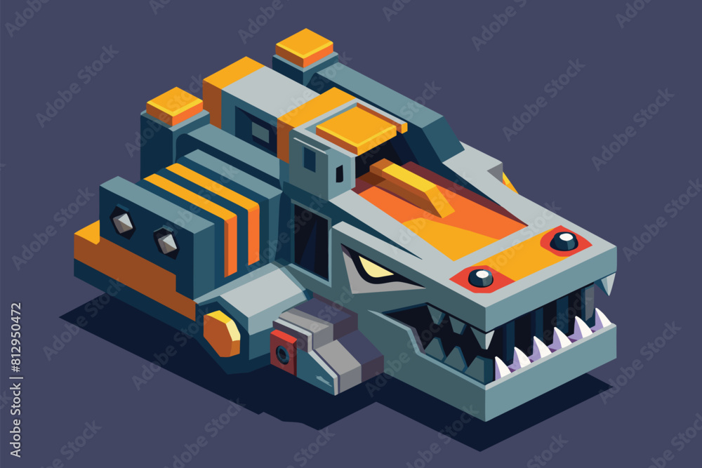 A toy truck featuring a large teeth design on its body, Muzzle Customizable Isometric Illustration A toy truck featuring a large teeth design on its body, Muzzle Customizable Isometric Illustration