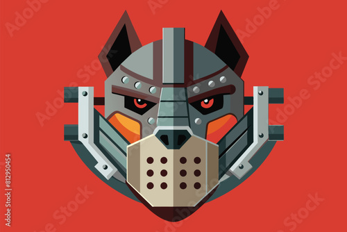 Flat illustration of a wolf with a helmet on its head, Muzzle Customizable Flat Illustration