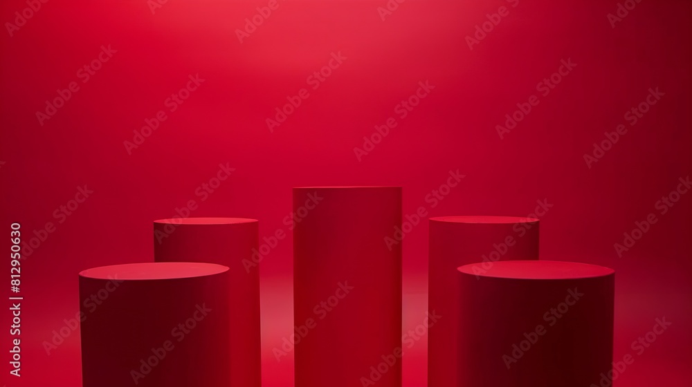 Red cylinder podium on red background sale and black friday concept minimal sale background for product presentation : Generative AI Red cylinder podium on red background sale and black friday concept minimal sale background for product presentation : Generative AI