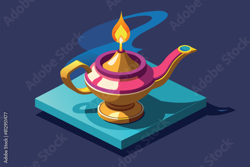 A teapot with a candle placed on top, customizable isometric illustration, Oil lamp Customizable Isometric Illustration