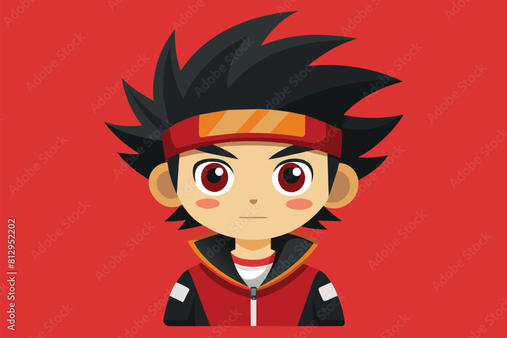 A cartoon character with striking red eyes and black hair standing, Otaku Customizable Semi Flat Illustration