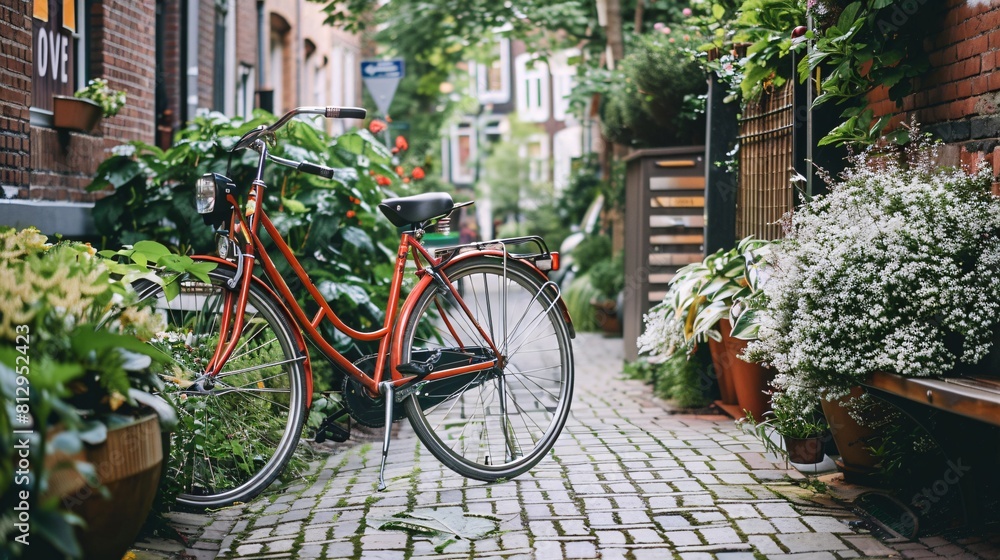 Fototapeta premium Bicycle on the street in the evening, vintage style.