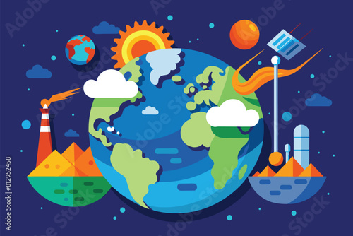 Blue background featuring a detailed illustration of the Earth, Ozone layer depletion Customizable Flat Illustration