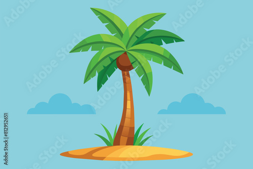 A palm tree stands on a small island in the ocean  Palm tree Customizable Flat Illustration