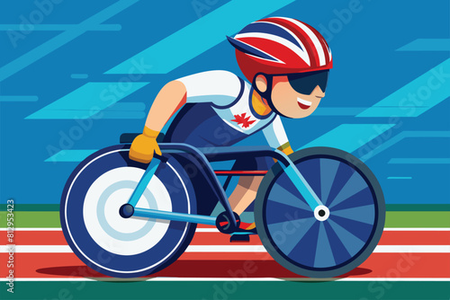 A man is cycling on a track in this action-packed scene, Paralympic cycling Customizable Cartoon Illustration