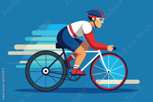 A man in a bike racing down a busy road in the city, Paralympic cycling Customizable Disproportionate Illustration