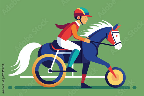 A person riding a horse on a track, showcasing athleticism and horsemanship skills, Paralympic equestrian Customizable Semi Flat Illustration