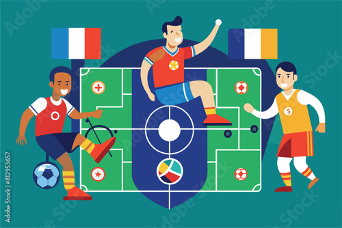 A diverse group of individuals standing together, observing a soccer game on the field, Paralympic football 5-a-side Customizable Flat Illustration