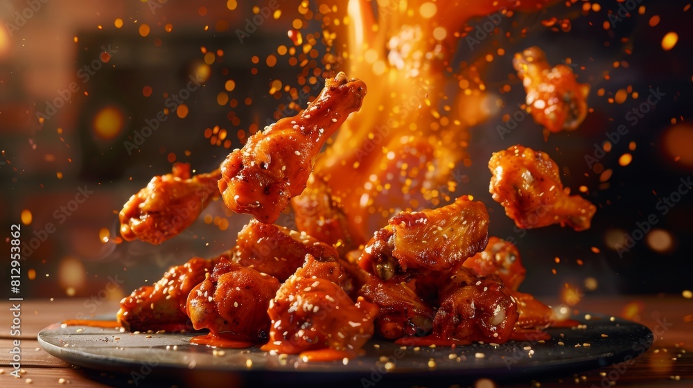 A plate of chicken wings with a lot of sauce on them