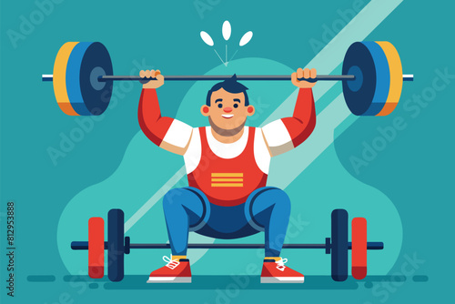 A man is performing a squat exercise with a barbell loaded on his back, Paralympic powerlifting Customizable Semi Flat Illustration