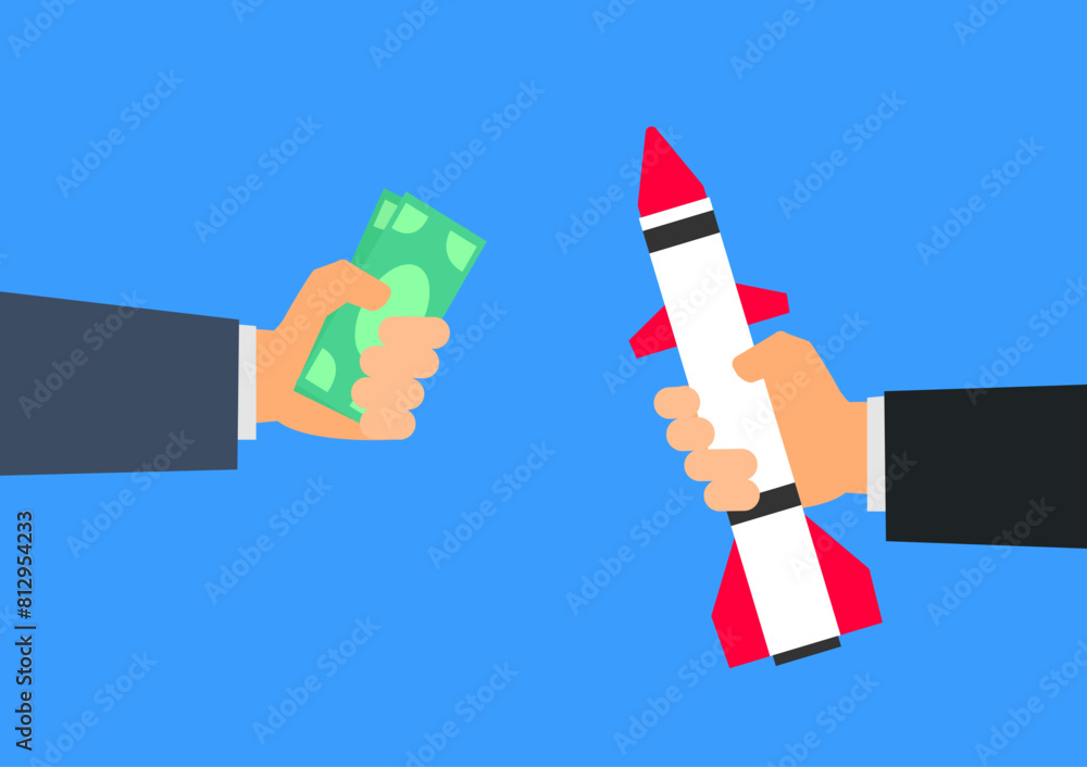 businessman hand with money buy missile weapon vector illustration businessman hand with money buy missile weapon vector illustration