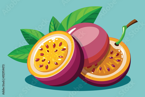 Fresh passion fruits placed on a table, Passion fruit Customizable Cartoon Illustration