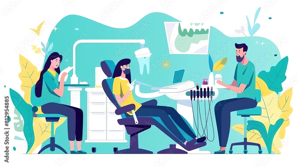 Fototapeta premium A dentist and assistant are examining a patient's teeth