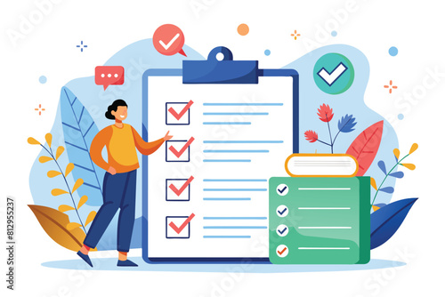 A person is seen filling out a checklist on a clipboard in a customizable semi-flat illustration, Personal goals checklist Customizable Semi Flat Illustration