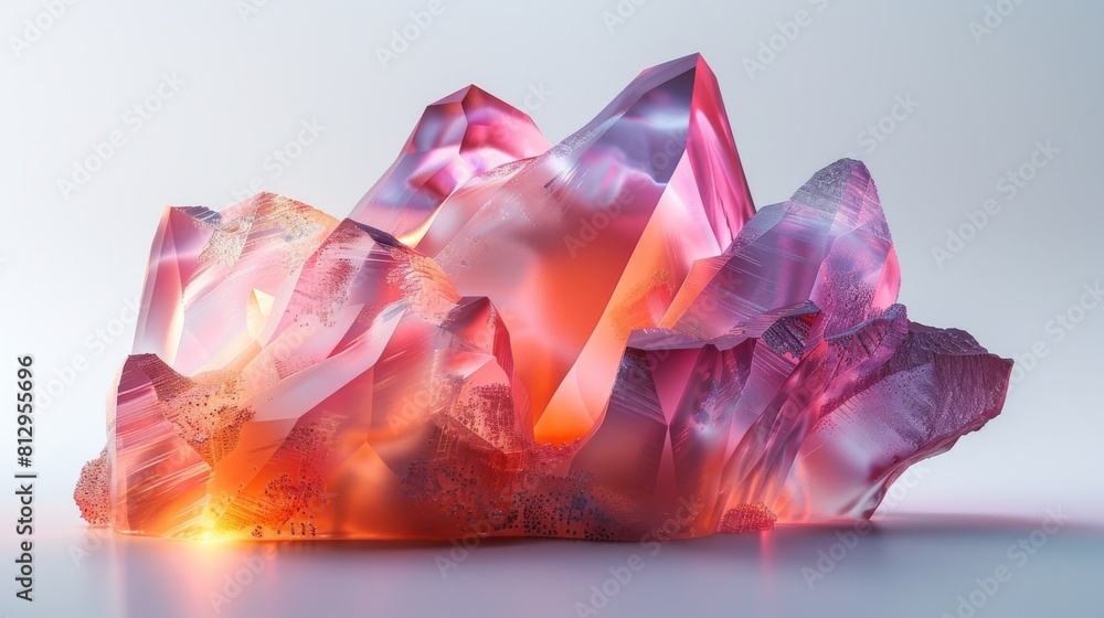 A large pink crystal with a yellow glow A large pink crystal with a yellow glow