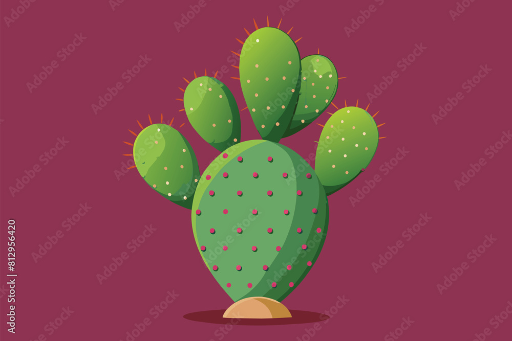 A prickly pear cactus stands out against a vibrant red backdrop in this customizable flat illustration, Prickly pear cactus Customizable Flat Illustration A prickly pear cactus stands out against a vibrant red backdrop in this customizable flat illustration, Prickly pear cactus Customizable Flat Illustration