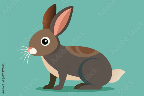 A brown rabbit is sitting on a green floor in this customizable semi-flat illustration  Rabbit Customizable Semi Flat Illustration