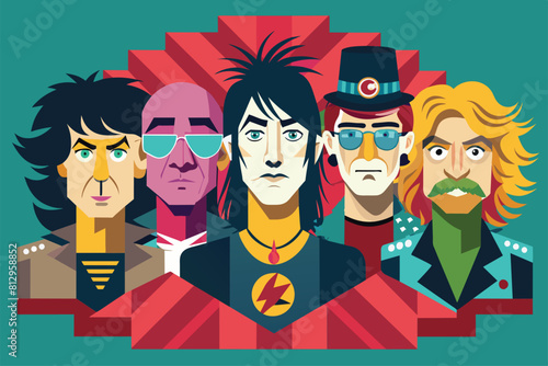 A diverse group of individuals wearing sunglasses and hats, standing together, Rockers Customizable Disproportionate Illustration