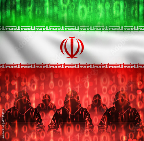 Hackers with Iran flag. Sil...