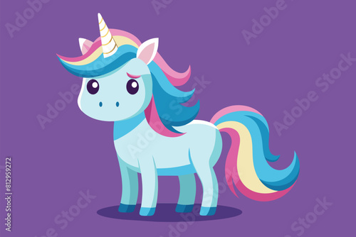 Illustration of a small unicorn with a large horn looking sad  Sad unicorn Customizable Flat Illustration