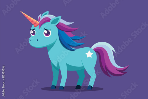 A customizable semi-flat illustration of a sad unicorn with a star on its head  Sad unicorn Customizable Semi Flat Illustration